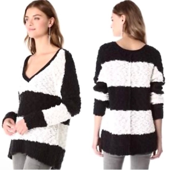 Free People Songbird Stripe V Neck Knit Sweater Size Large - Picture 4 of 5